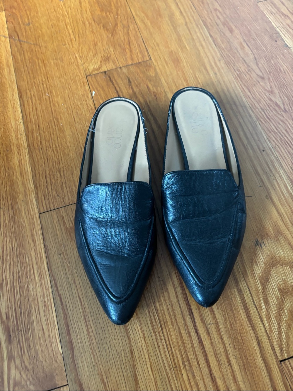 Franco Sarto Black Pointed Leather Slip-On Loafers